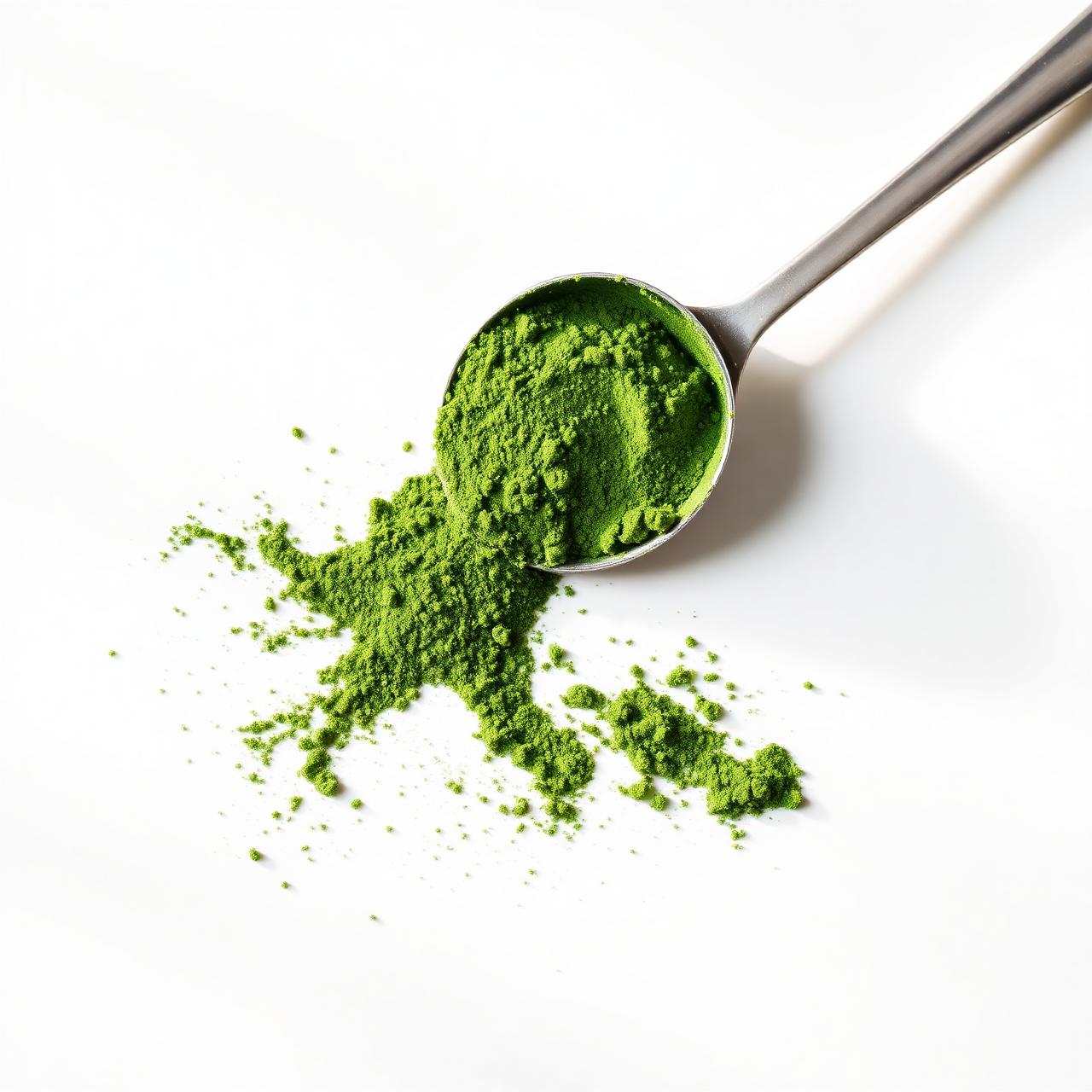 Vibrant green water lentil protein powder in a scoop