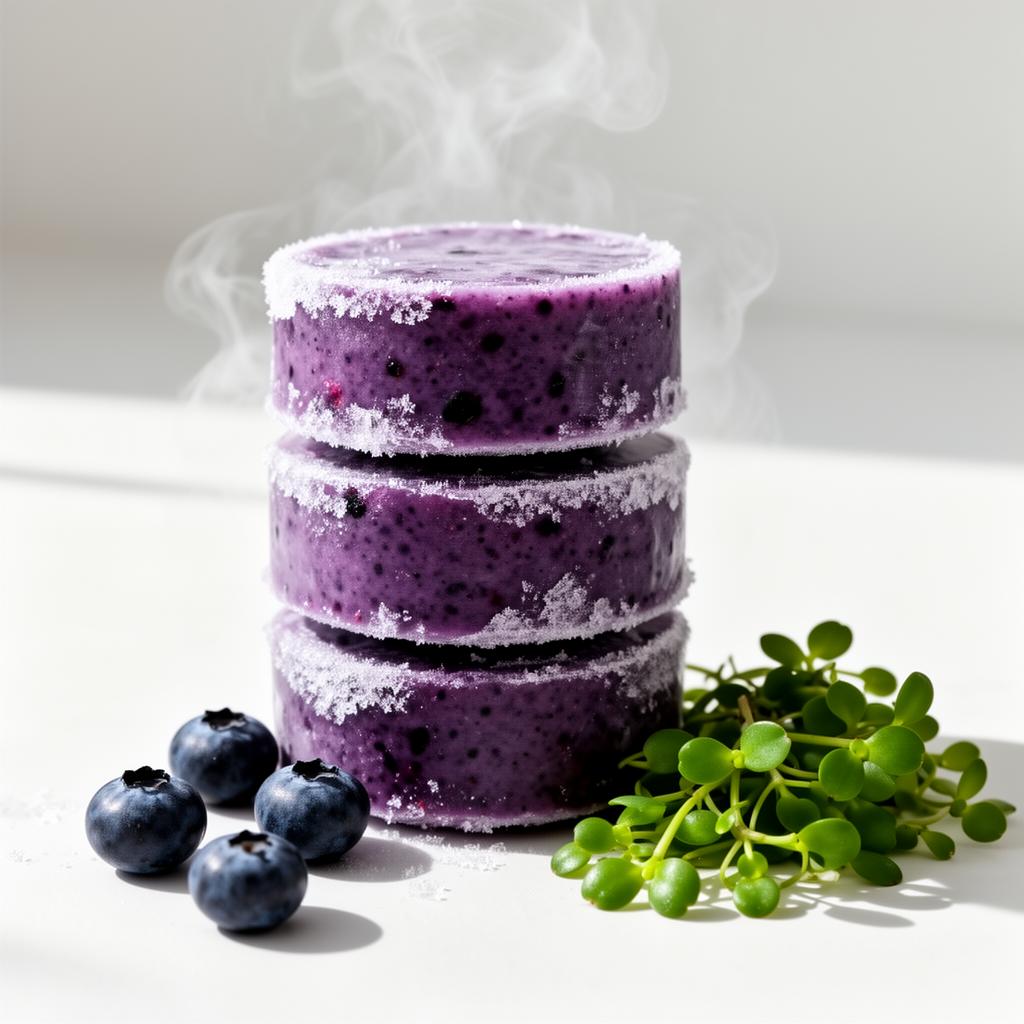 Stack frozen blueberry water lentil smoothie pucks